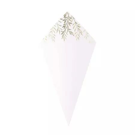  10 Cornets Jolis Brins Papier Blanc et Or 10,5x19,5cm