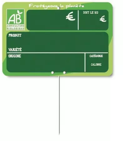 10 Etiquettes 20x15cm fruits et l&eacute;gumes Bio VOC pique inox