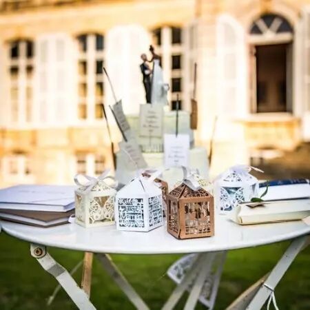 10 ETIQUETTES POUR CIERGES MAGIQUES PAPIER BLANC EMBOSSE OR 5X6.5 CM