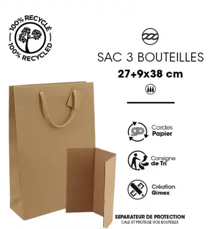 10 Sacs 3 Bouteilles Kraft brun 270+90x380 / 22005