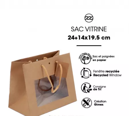 10 Sacs Kraft CHIC Nature Fenetre 24+14x19.5 P Cordon / 22036