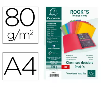 100 Chemises A4 210gr MULTICOLORE