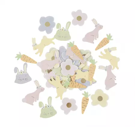 100 Confettis P&acirc;ques Papier Jaune, Rose, Lilas, Vert et Or Env 4cm