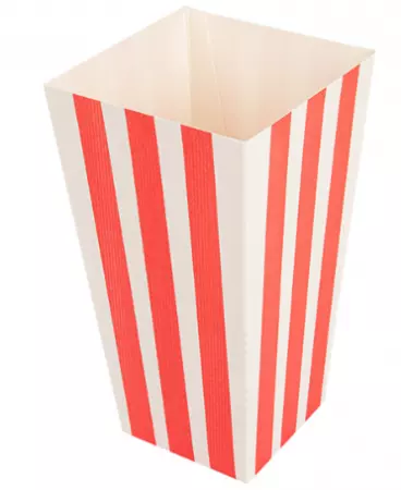 100 RECIPIENTS POP-CORNS \'THEPACK STRIPES\' 2 L 8x11x20,5 CM BLANC CARTON ONDUL&Eacute; NANO-MICRO
