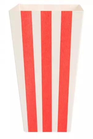 100 RECIPIENTS POP-CORNS \'THEPACK STRIPES\' 2 L 8x11x20,5 CM BLANC CARTON ONDUL&Eacute; NANO-MICRO