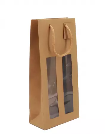 100 Sacs 2 Bouteilles Kraft brun &agrave; Fenetre 180x380+40 / 22001