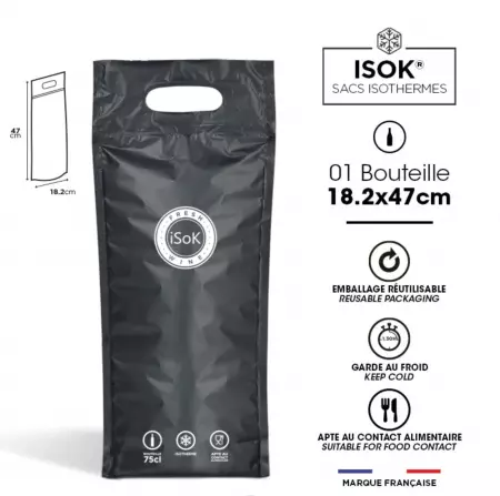100 Sacs Bouteille Isotherme NOIR / 12346