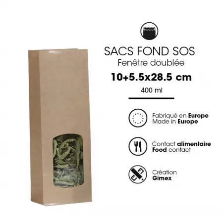 100 Sacs Kraft Brun Fenetre 10+5.5x29 / 23103
