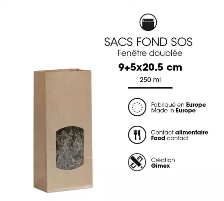 100 Sacs Kraft Brun Fenetre 8.5+5x21.5 / 23102