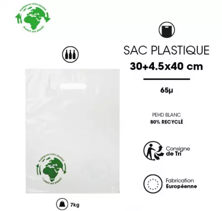 100 Sacs PDR Blanc 3 Bouteilles 30+4.5x40 60&micro; / 11343