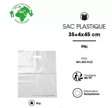 100 Sacs PDS 35x45+4 PCR80% PEBD 50&micro; BLANC