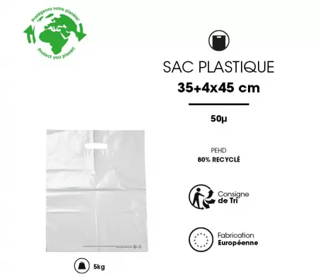 100 Sacs PDS Blanc 25x32+4 PCR80% PEBD 50&micro;