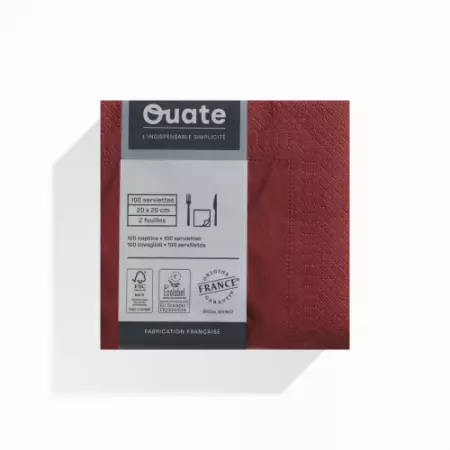 100 Serviettes 2 plis 20x20 BORDEAUX