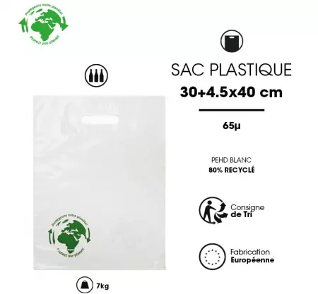 1000 Sacs PDR Blanc 3 Bouteilles 30+4.5x40 60&micro; / 11343