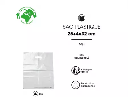 1000 Sacs PDS Blanc 25x32+4 PCR80% PEBD 50&micro;