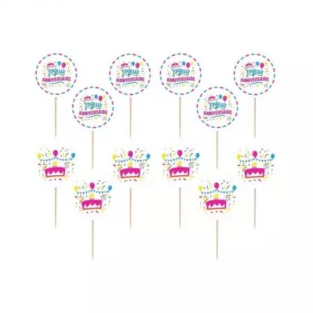  12 Cake toppers JOYEUX ANNIVERSAIRE