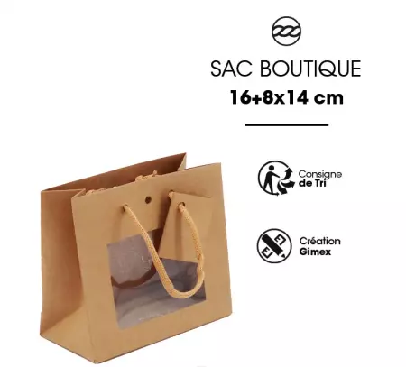 12 Sacs Kraft CHIC Nature Fenetre 16+8x14 P Cordon / 22035