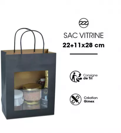 12 Sacs Kraft Mat NOIR &agrave; Fenetre 22+11x28 / 21021