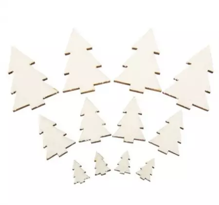 12 Sapins Bois Fourrure Blanche De 2 &agrave; 6cm