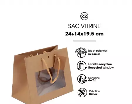 120 Sacs Kraft CHIC Nature Fenetre 24+14x19.5 P Cordon / 22036