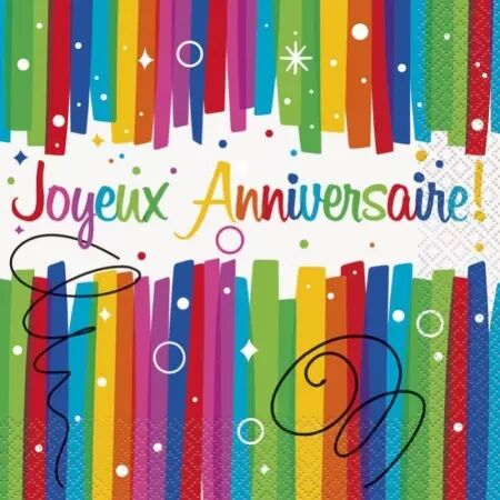 16 serviettes 33x33cm Joyeux Anniversaire