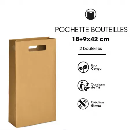 20 Sacs Kraft Poign&eacute;e D&eacute;coup&eacute;e 2 Bouteilles / 23025