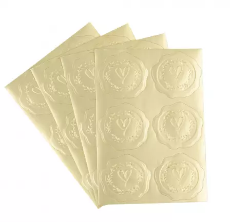 24 Stickers Effet Cachet de Cire Papier M&eacute;tallis&eacute; Or &Oslash;3,5cm