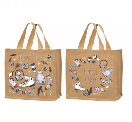 25 CABAS JUTE NO&Euml;L 37+23X36CM BONJOUR HIVER
