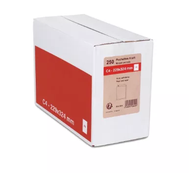  250 Pochettes kraft gpv adh&eacute;sive &eacute;conomique c4 229x324mm 90g 