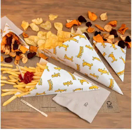 250 SACHETS EN POINTE \'CHIPS\' 400 G 70 G/M2 34x24 CM BLANC PARCH.INGRAISSABLE