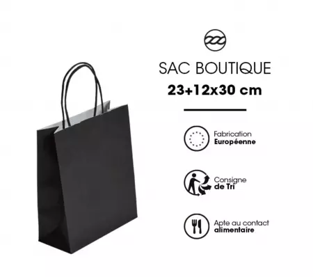 250 Sacs Kraft Tendance 23+12x30 NOIR / 21277