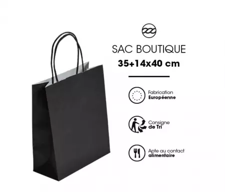 250 Sacs Kraft Tendance 35+14x40 NOIR / 21278