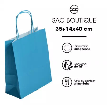 250 Sacs Kraft Tendance 35+14x40 TURQUOISE / 21390