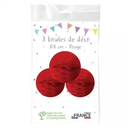 3 boules alveole ROUGE 8cm