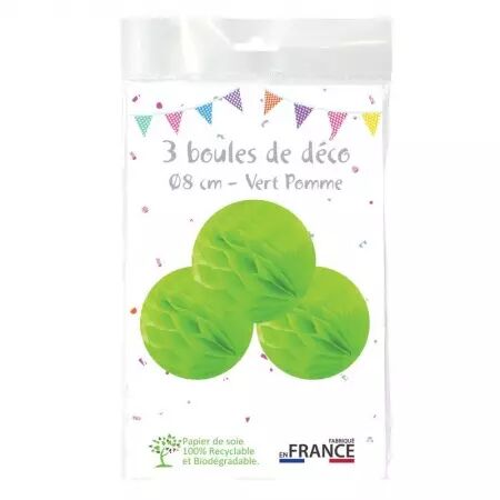 3 boules alveole VERT POMME 8cm