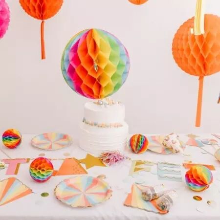 3 BOULES ALVEOLEES ARC EN CIEL 25/20/15 CM