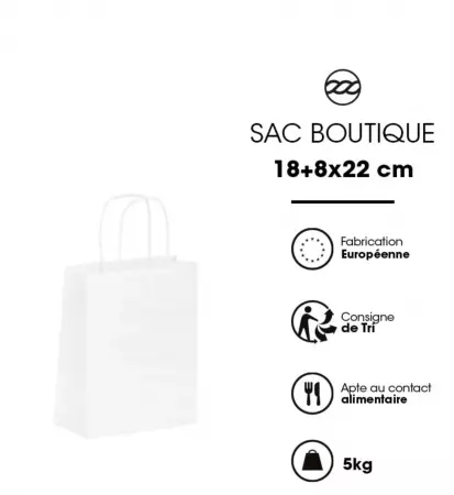 300 Sacs cabas kraft BLANC PF 18+80x22 / 21160