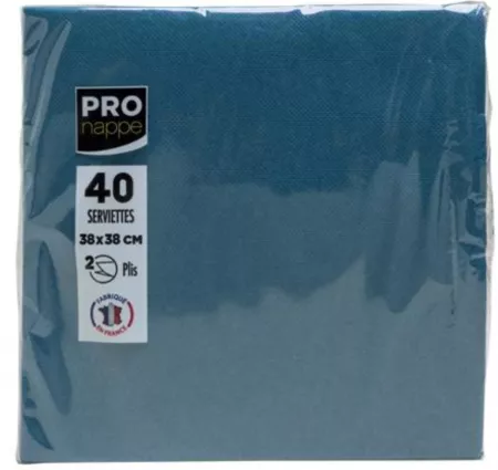 40 SERVIETTES OUATE MICRO GAUFRE 38X38 BLEU PACIFIQUE
