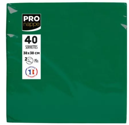 40 SERVIETTES OUATE MICRO GAUFRE 38X38 VERT SAPIN