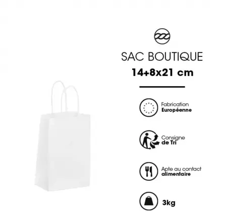 400 Sacs cabas kraft BLANC PF 14+8x21 / 21159
