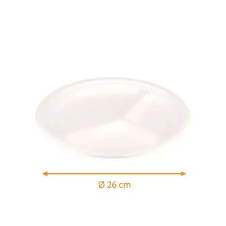 50 Assiettes Fibre V&eacute;g&eacute;tale D26 3 Compartiments