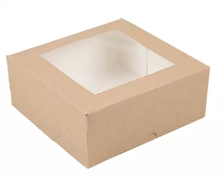 50 BO&Icirc;TES PATISSERIES AVEC FEN&Ecirc;TRE \'THEPACK\' 240 G/M2 + OPP 18x18x7,5 CM NATUREL CARTON ONDUL&Eacute; NANO-MICRO 