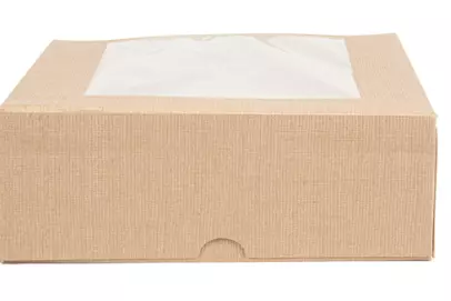 50 BO&Icirc;TES PATISSERIES AVEC FEN&Ecirc;TRE \'THEPACK\' 240 G/M2 + OPP 18x18x7,5 CM NATUREL CARTON ONDUL&Eacute; NANO-MICRO 