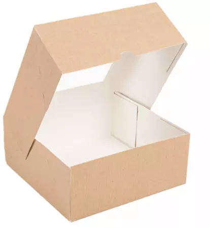 50 BO&Icirc;TES PATISSERIES AVEC FEN&Ecirc;TRE \'THEPACK\' 240 G/M2 + OPP 18x18x7,5 CM NATUREL CARTON ONDUL&Eacute; NANO-MICRO 