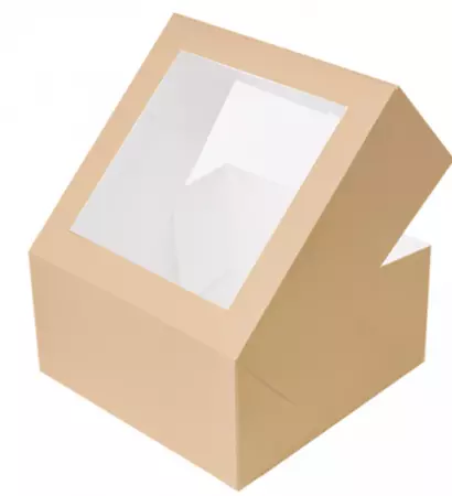 50 Boites Patissi&egrave;res Fen&ecirc;tre Kraft 240gr 24x24x12cm BRUN