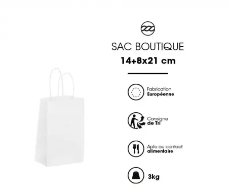 50 Sacs cabas kraft BLANC PF 14+8x21 / 21159