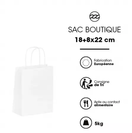 50 Sacs cabas kraft BLANC PF 18+80x22 / 21160