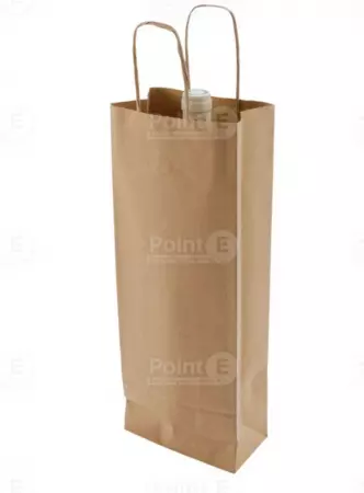 50 Sacs kraft bouteille &agrave; poign&eacute;es torsad&eacute;es 14 + 8 x 38 cm