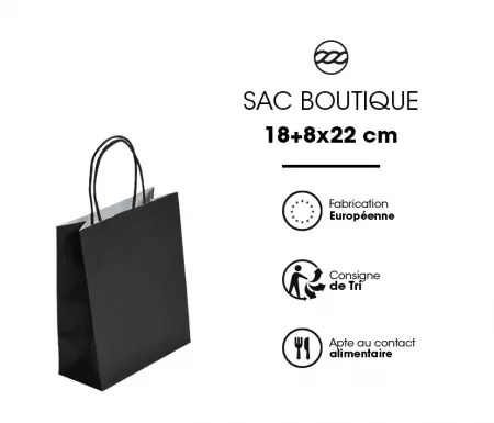 50 Sacs Kraft Tendance 18+8x22 NOIR / 21276