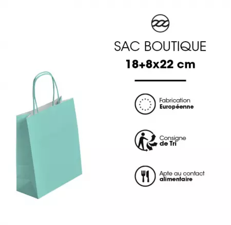 50 Sacs Kraft Tendance 18+8x22 VERT D\'EAU / 21273